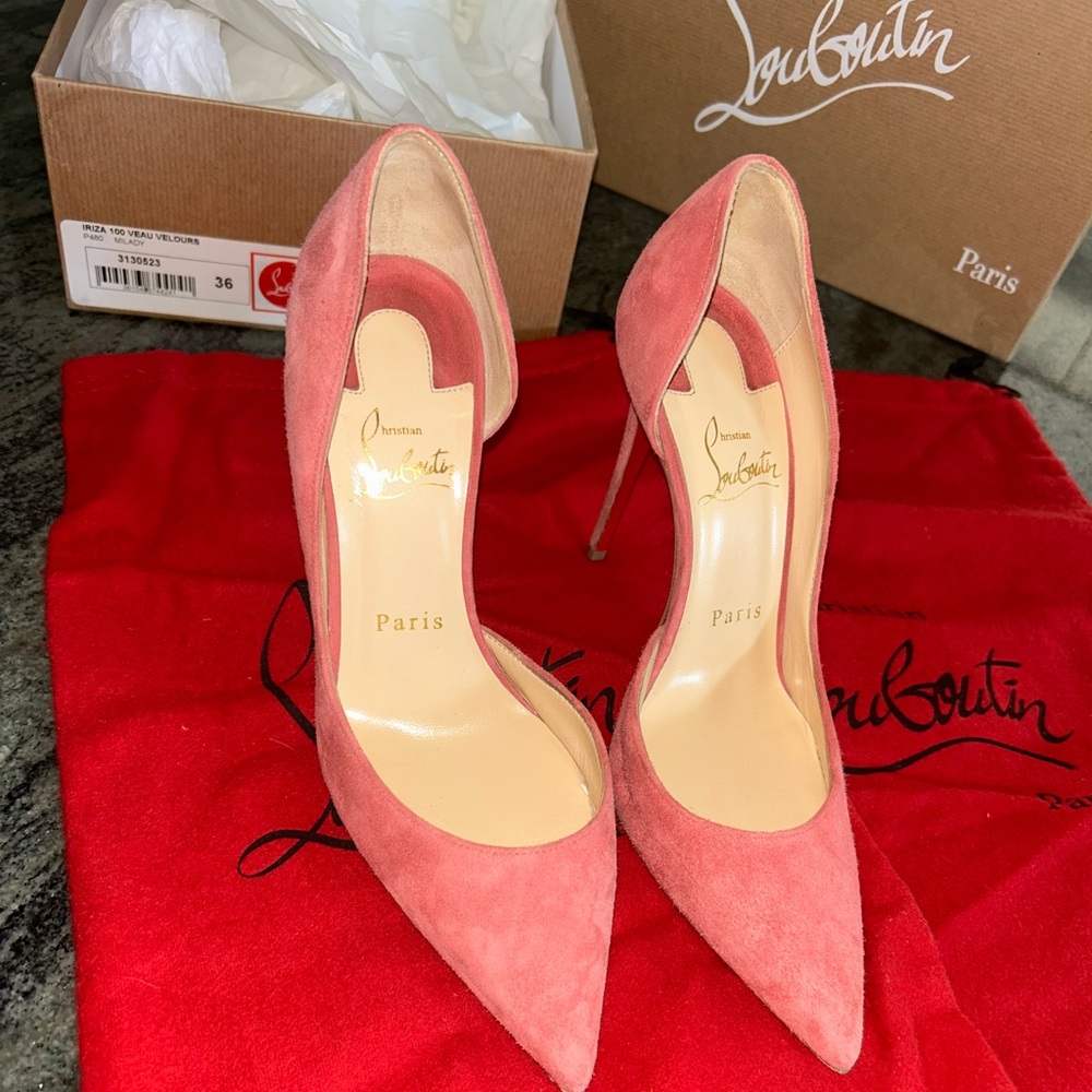 Christian Louboutin Iriza 100 Veau Velours Pink Pumps